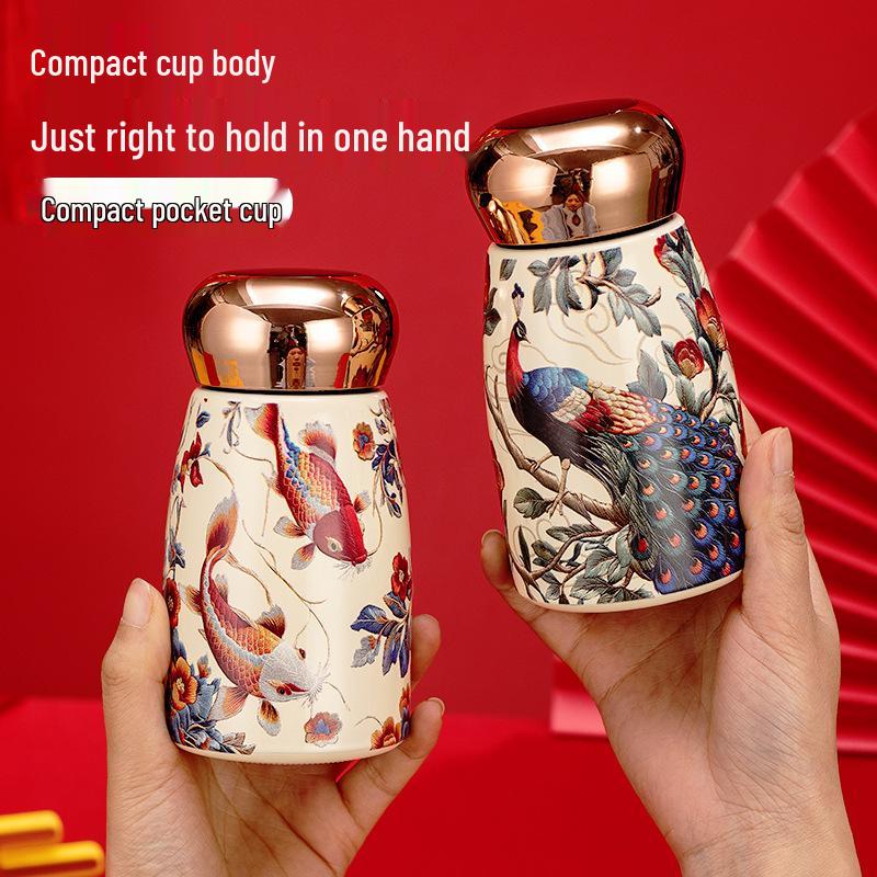 Compact Ceramic Thermos Cup with Smart Temperature Display - Chinese Style