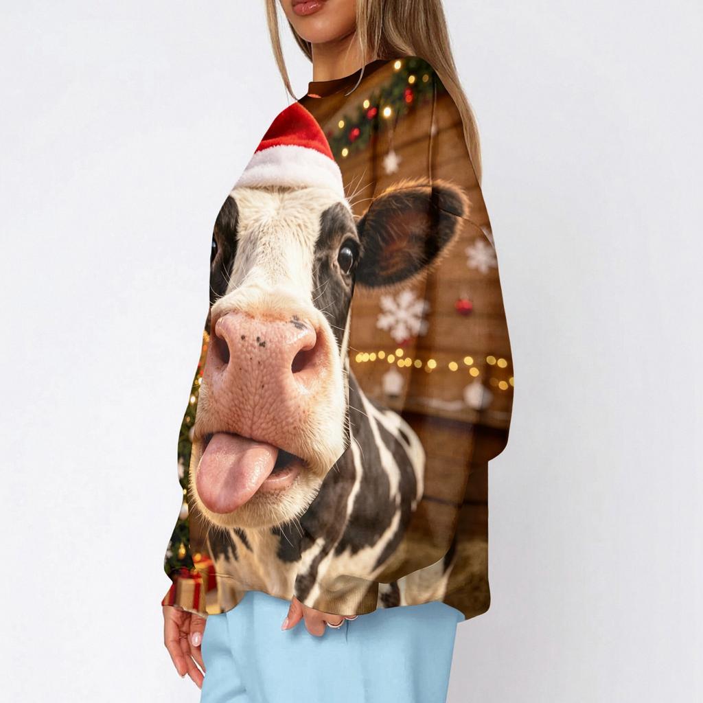 Women's Trendy Christmas Print Crewneck Sweatshirt Lightweight Casual Pullover Top
