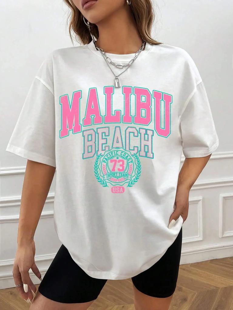 Malibu Beach Letter Print Dámské tričko Street Casual T-shirt Letter Brand Tee Clothing Hip Hop Prodyšná trička Dámské