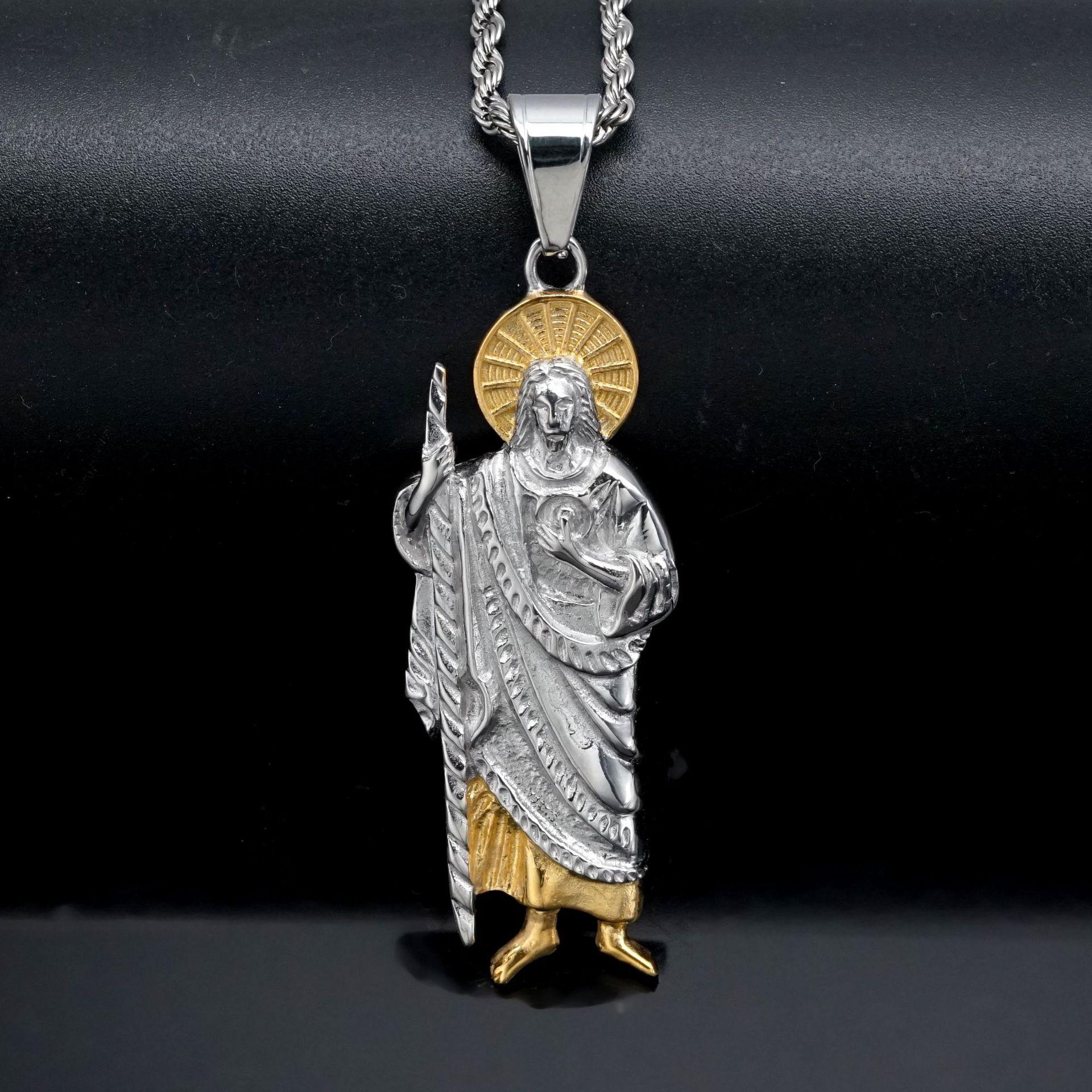

Santa Muerte 316L Stainless Steel Pendants Necklace Making Genuine Gold Color San Judas Tadeo Jewelry Findings 60cm