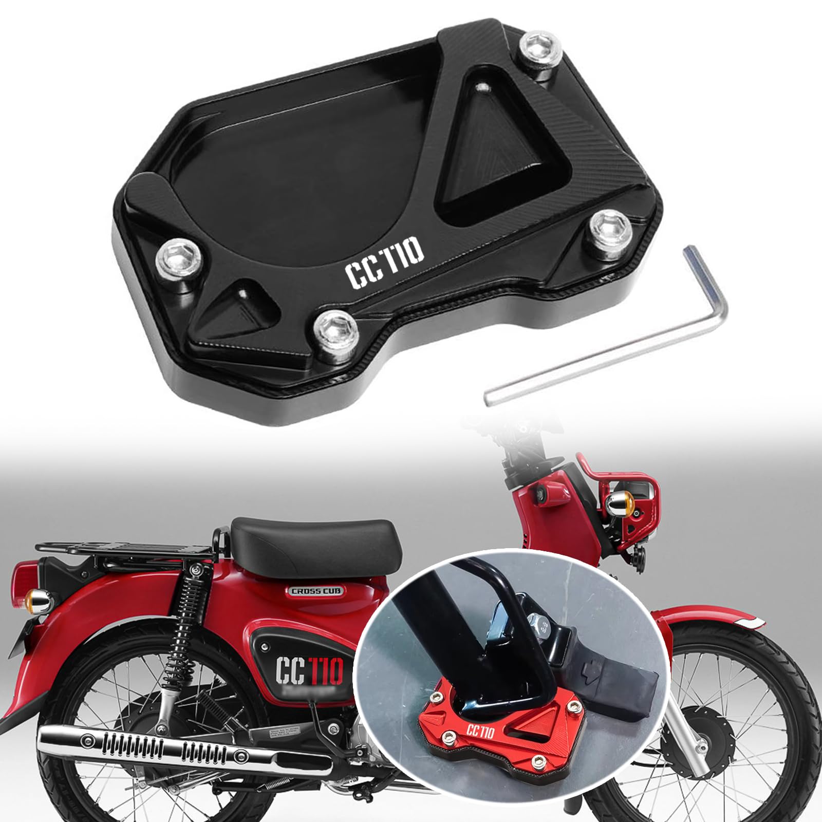 

MAORANG FOR Cross Cab CC110 2018-2024 Aluminum Side Stand Extension Kickstand Plate Pad Motorcycle Accessories Cross Cub cc110 (Black) чёрный