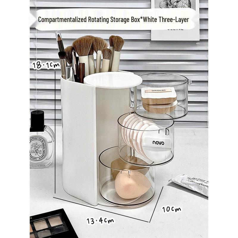 Rotating Dustproof Cosmetic Storage Box - Desktop Organizer for Puff, Lipstick, and More