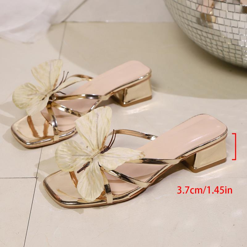 Fashion Brand Design Simulated Butterfly Decoration Sandals Women 2025 Summer Gold Cross Strap Low Heel Slippers Bohemia Dress Shoes