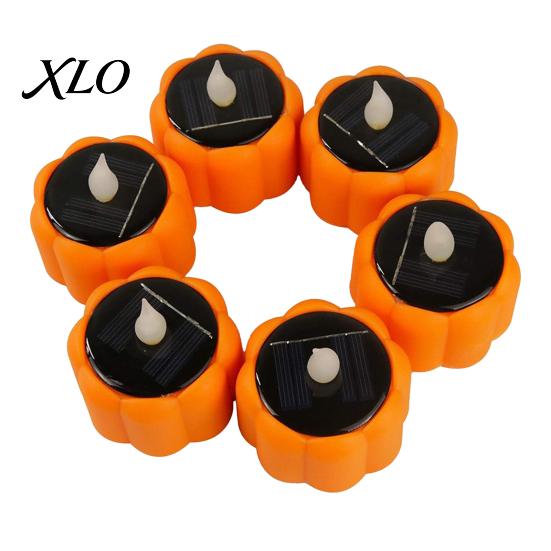 Eco Friendly Solar Garden Accents Pumpkin Light, Flickering LED Candle Lantern, Waterproof Halloween Landscape Lighting Decor Outdoor Lawn Lamp