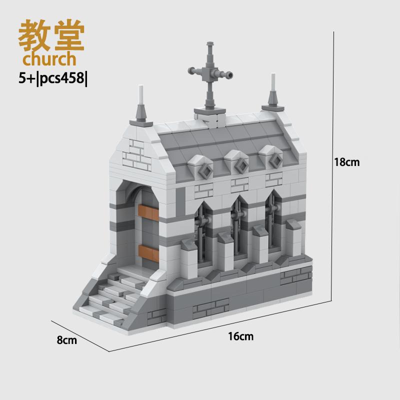 City Church MOC Architecture Building Blocks Small Particle Puzzle Toy for Kids Creative DIY Model