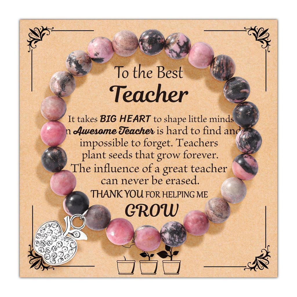 Pink Zebra Shoushan Stone Beaded Bracelet with Card Packaging