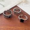 925 Sterling Silver Rings For Women Geometric Fine Jewelry Finger Adjustable Black Heart Stone Ring For Party Birthday Gift