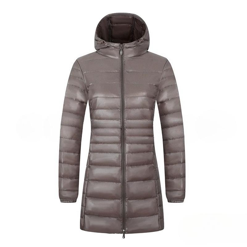 Frühling Herbst Mittellange Daunenjacke Damen Ultraleichte warme Kapuzenjacke Weiße Entendaunenjacke S-7XL M gray