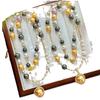 Gold Plated Multi-Tone Mixed Pearl Chain Necklace With Double Halo Golden Pearl Pendant