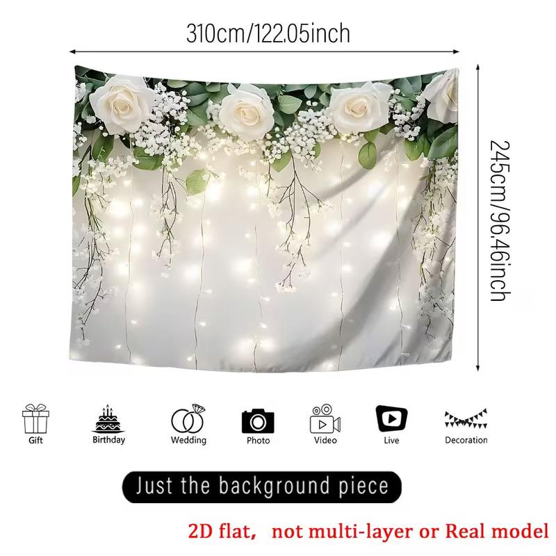 Sfondo Fotografia Elegante Rosa Bianca 2D con Verde Banner