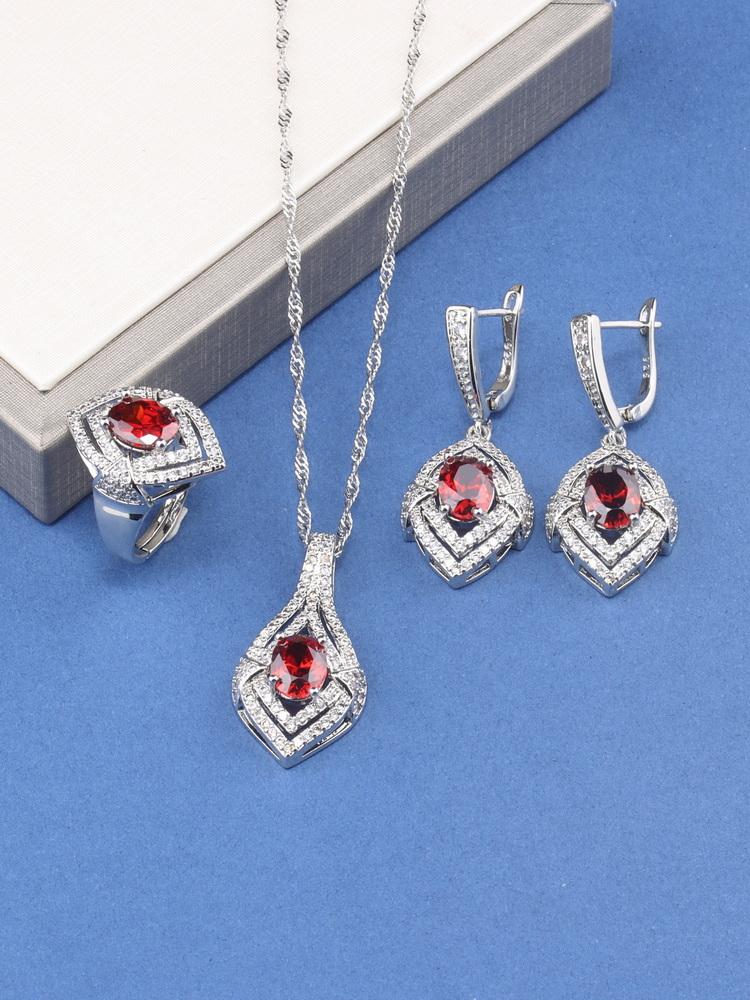 10-Colors Wedding Party Dresses   Luxury Women Jewelry Gift Set Zircon Necklace And Earrings Ring Bridal Costume