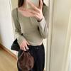 Design Niche White Short Bottoming Shirt for Women Autumn New Long-sleeved T-shirt Clavicle Hot Girl Top