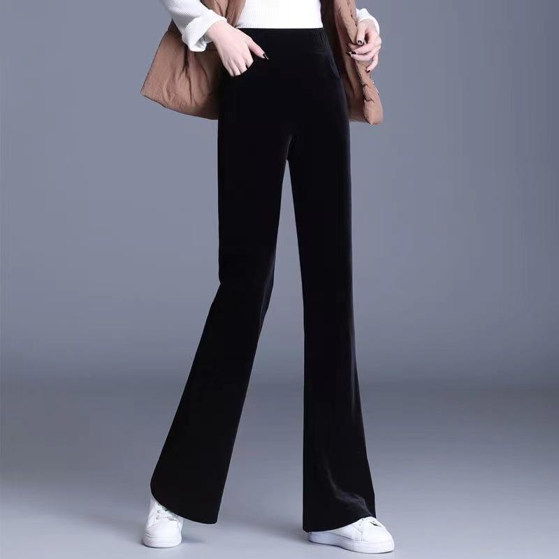 

Золотой бархат, Брюки широкие, Женские, С высокой талией, Драпировка, Прямые брюки, Новый стиль осень-зима 2025, Универсальные и стройнящие, Большой размер XXXL recommends 135-75kg