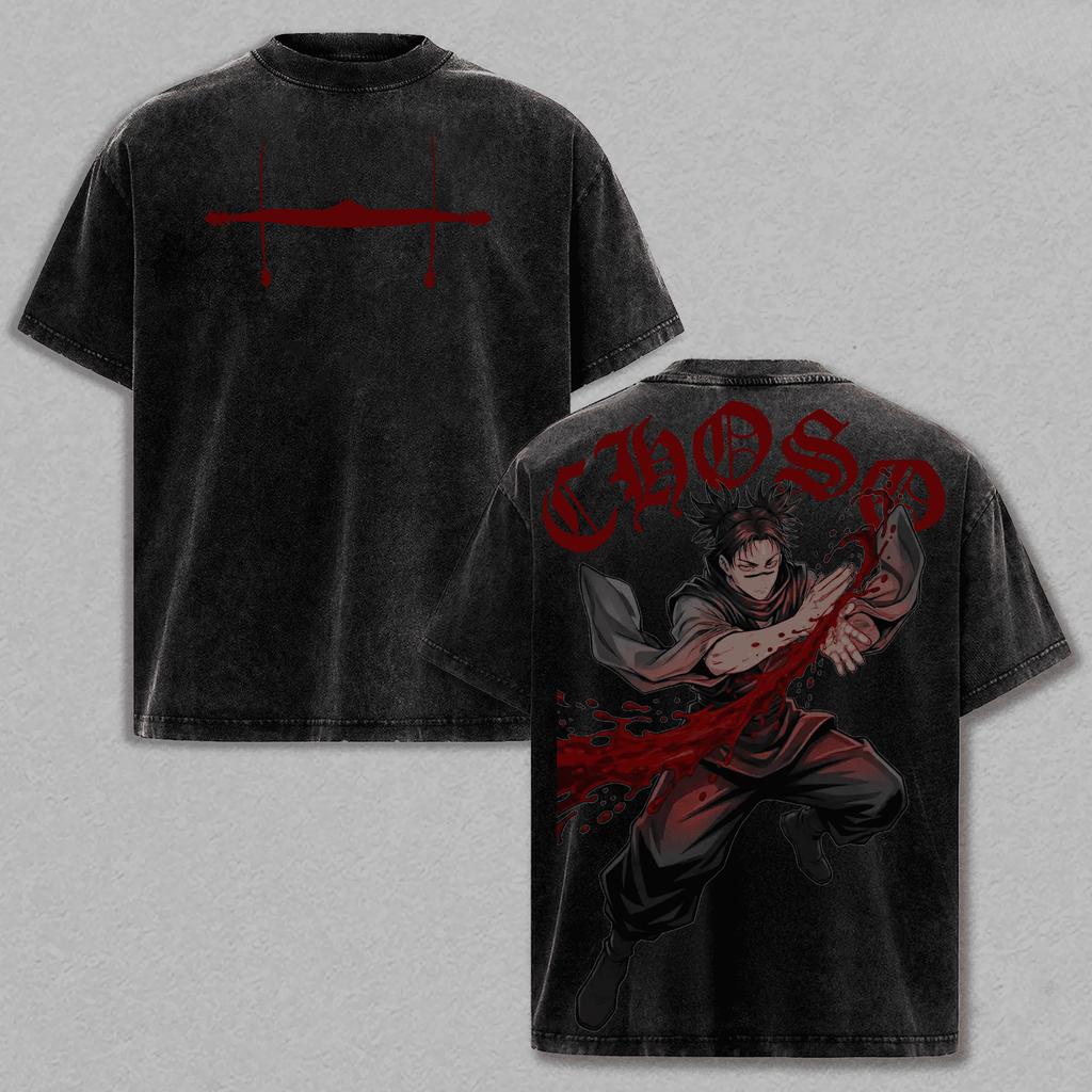 Anime Jujutsu Kaisen Choso T-shirt Manga Vintage Y2k Washed T Shirt Summer Casual Short Sleeve Loose 100% Cotton Tees Tops