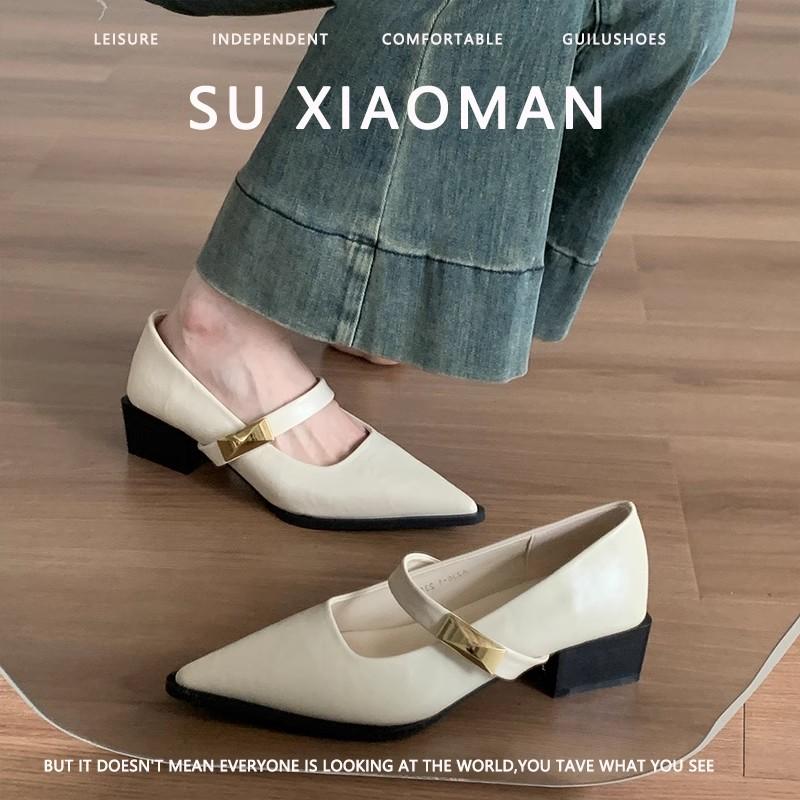 

Fashion Retro Shallow Mouth High Heels Women s Inside Heightened Block Heel Single Shoes Pointed Toe Temperament Mary Jane Shoes 40