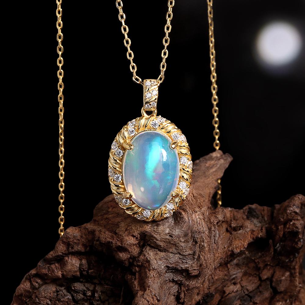 New 925 Sterling silver Necklace Loyalty stone Natural oval 10*14mm Ethiopia opal Pendant fine jewelry for women's Proposal gift