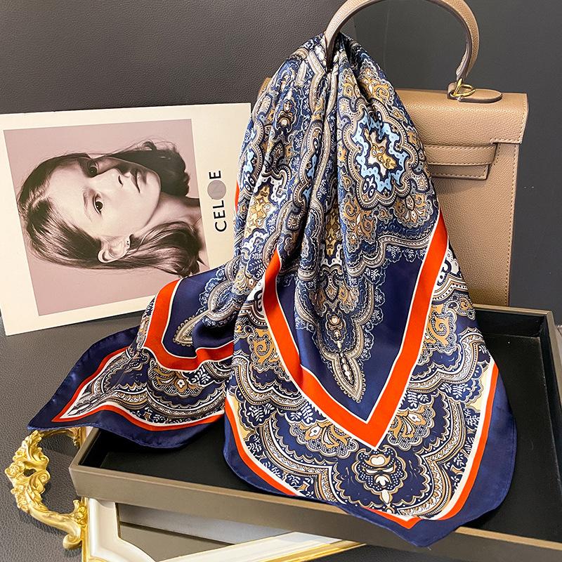  New Luxury Brand 70X70CM Shawls Floral Stripe Print Scarf Headcloth Small Fashion Silk Scarves Bandanna Foulard Hijab