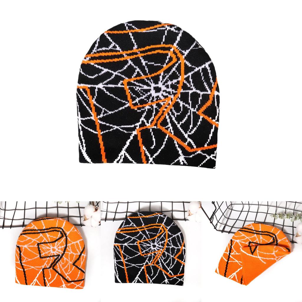 Hiphop Inspired Knit Hat With Spider Web Design For Casual Wear