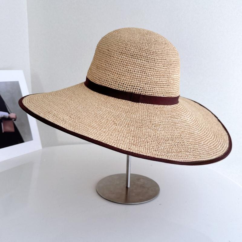 French Oversized Brimmed Hand Knitted Raffia Sun Hat Women Seaside Travel Sun Hat Elegant French Hepburn Style Sombrero