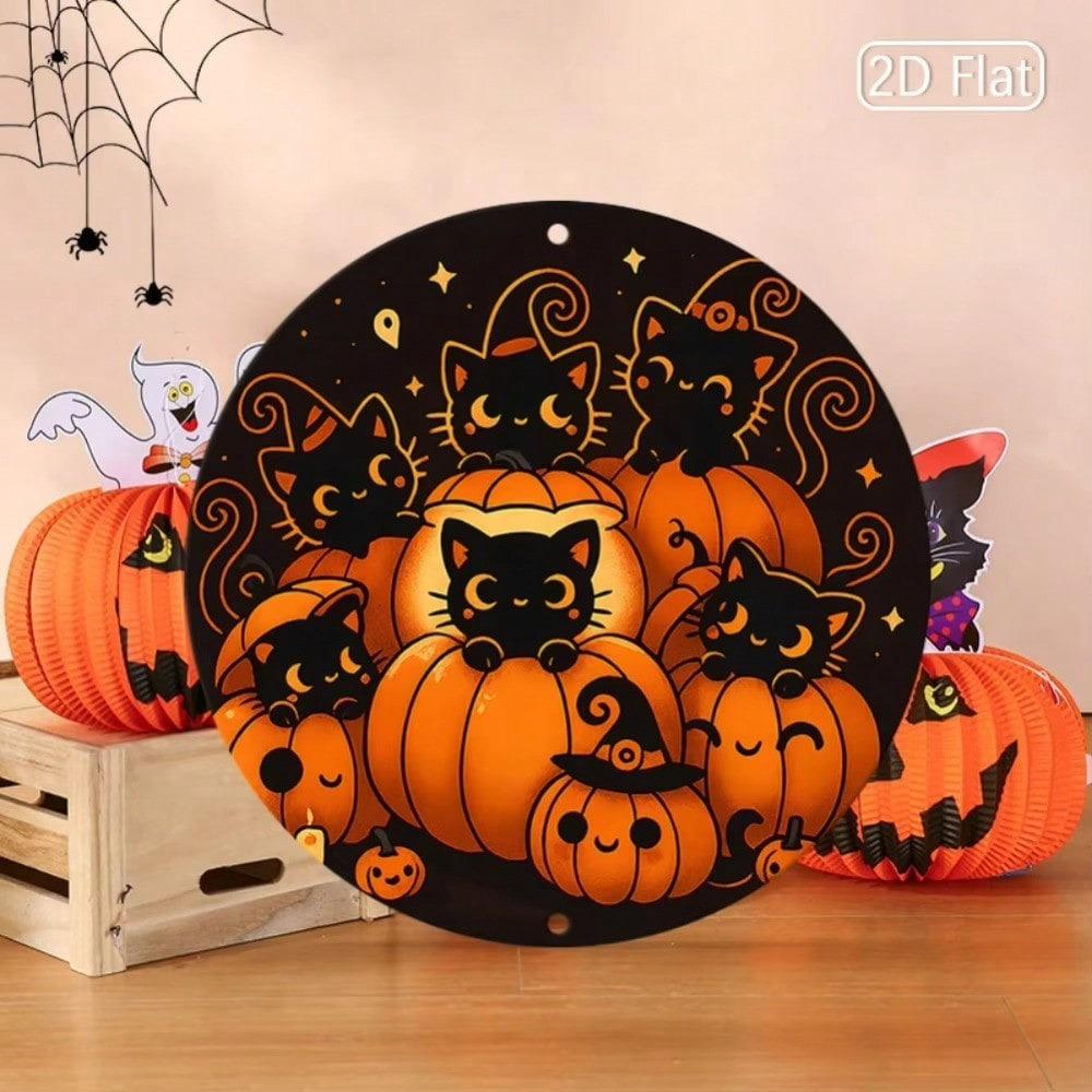 Metal Wall Art Halloween Black Cat Pumpkin Witch Hat Bat Star Decor