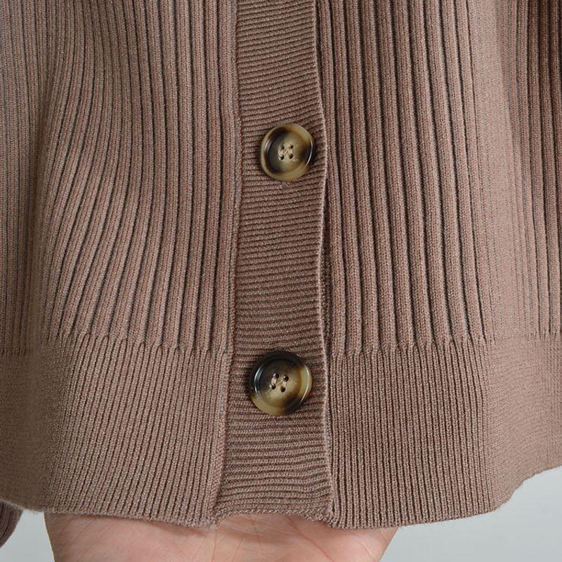 French Pure Color New Arrival Sunken Stripe V-neck Lantern Sleeve Knitting Sweater Cardigan Female Slim Fit Slimming Long Sleeves Coat Top