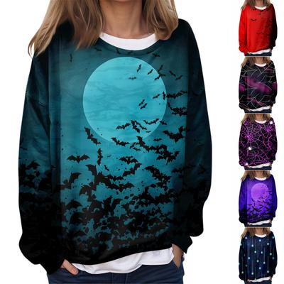 Women's Casual Fashion Halloween Printed Long Sleeve O-Neck Sweatshirt Layer Pullover Top