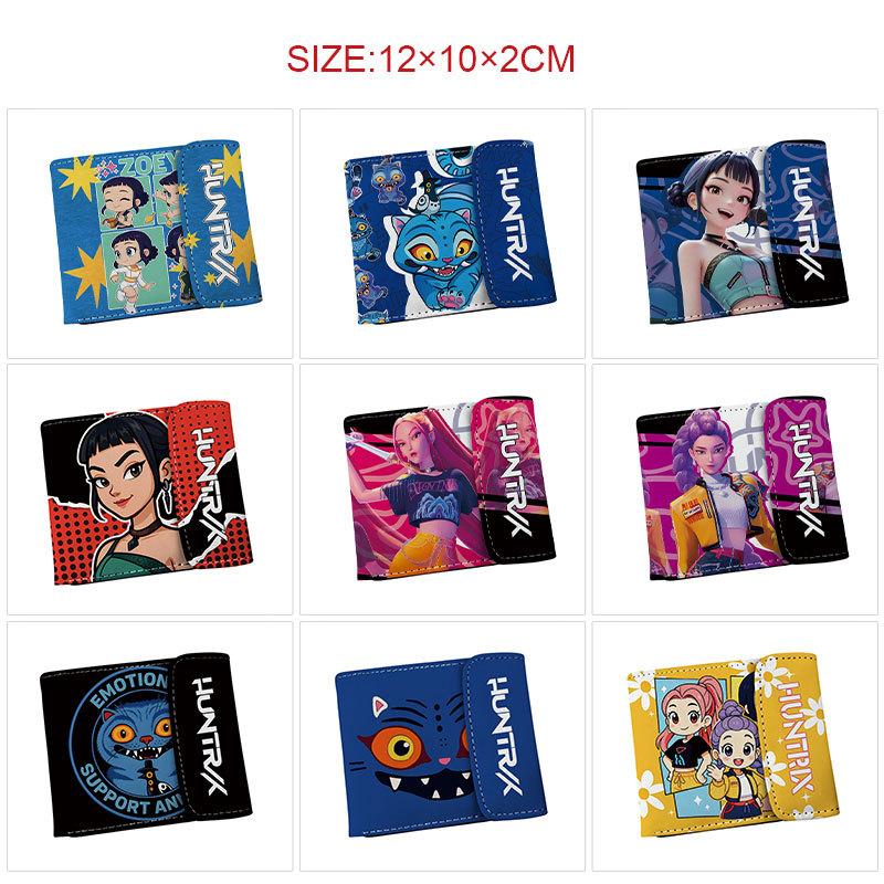 Anime Demon Huntress Group Merchandise Bifold Wallet PU Snap Button Short Purse Cartoon Card Holder Purple