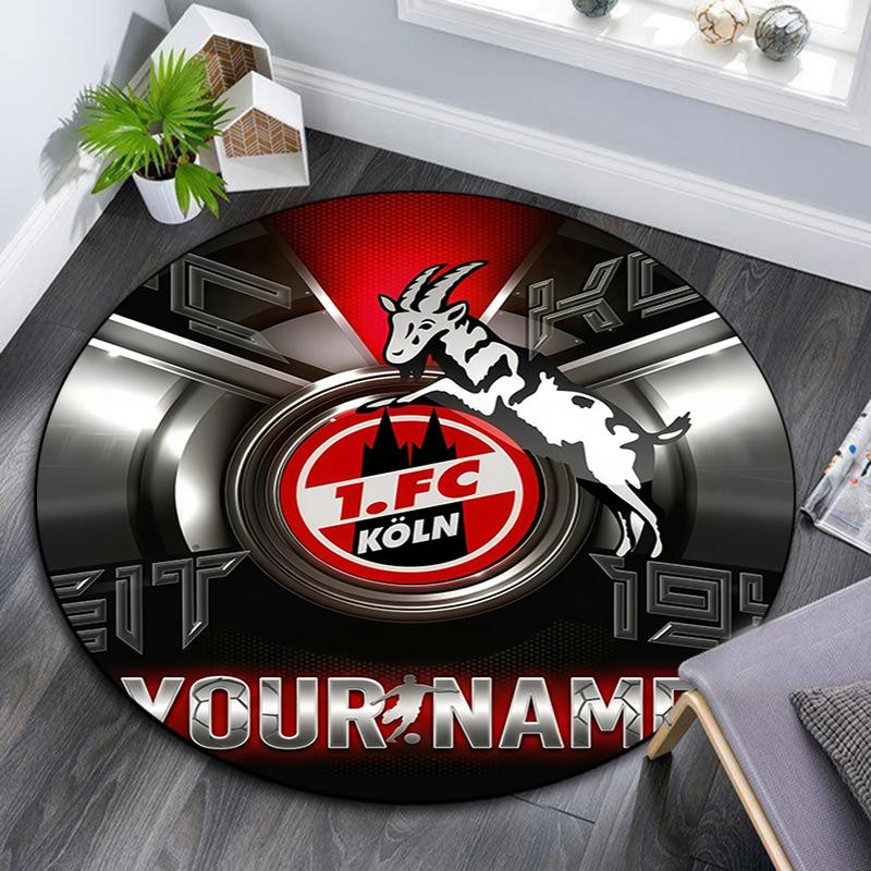 Tapis Rond Personnalisé avec Nom, Motif FC Cologne, Tapis pour Salon, Chambre à Coucher, Salle de Jeux, Tapis de Sol Antidérapant, Cadeaux de Fête et Cadeaux d'Anniversaire.