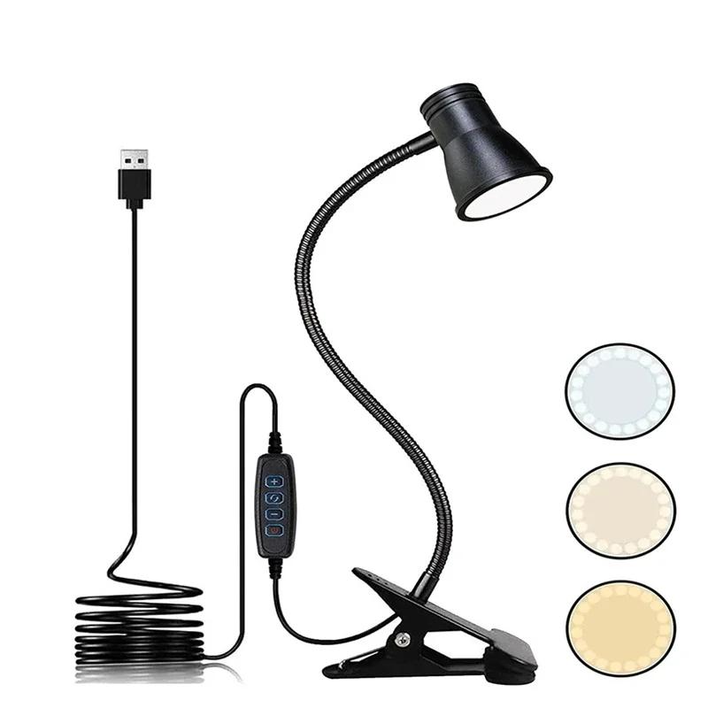 Clip-On Desk Lamp Portable LED Desk Lamp Desktop Book Lamp Timed Stepless Dimming USB Plug In Eye Protection Reading Study Lamp