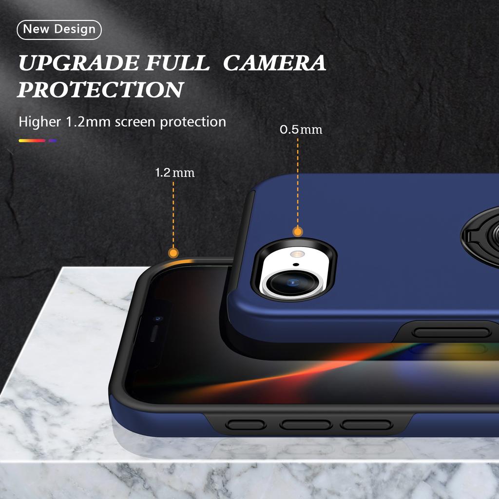 For iPhone 16e Case PC + TPU Phone Cover with Rotatable Ring Holder