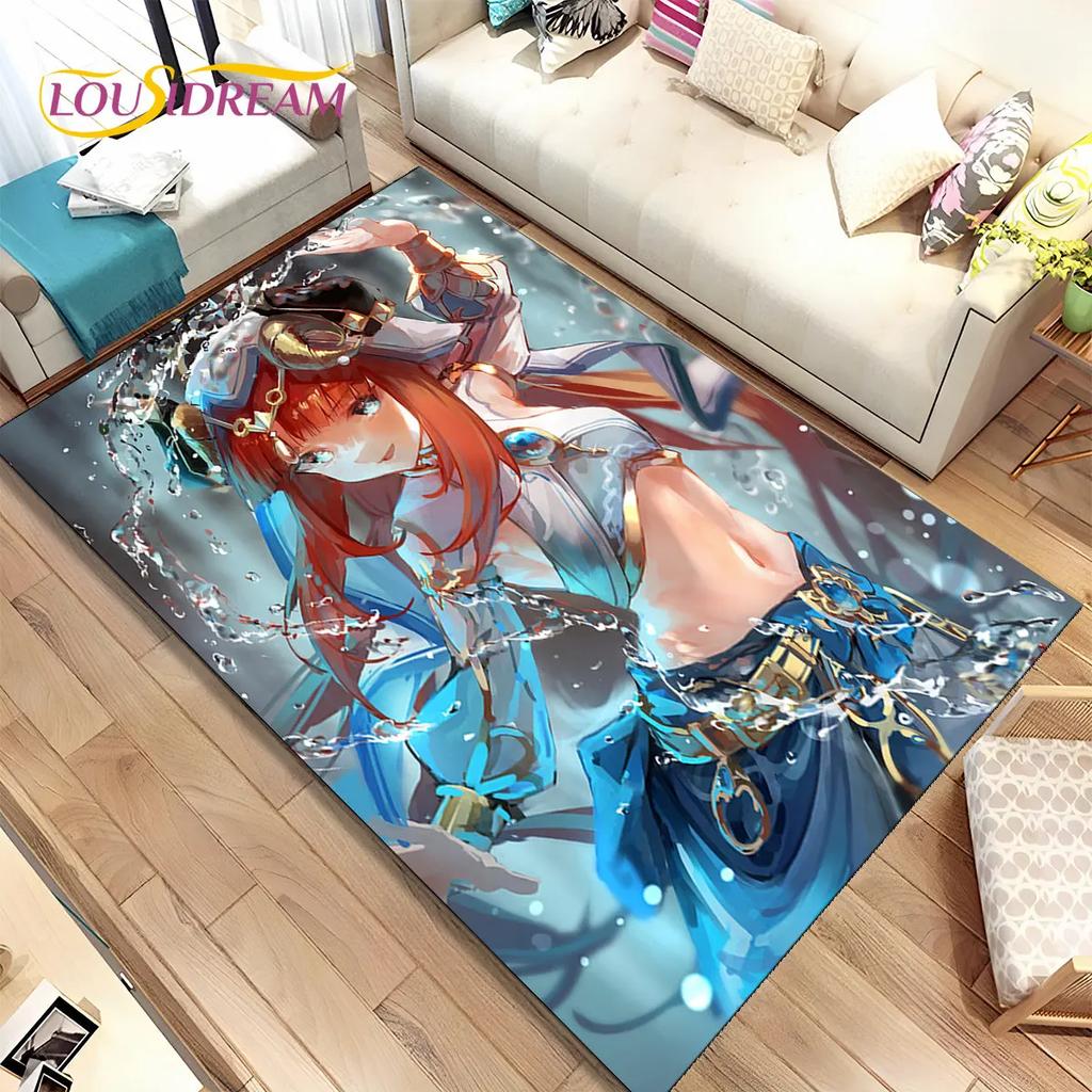 Alfombra de área de juego de dibujos animados de Genshin Impact, Alfombra para el hogar, sala de estar, dormitorio, sofá, felpudo, decoración de cocina, alfombra de piso antideslizante para niños