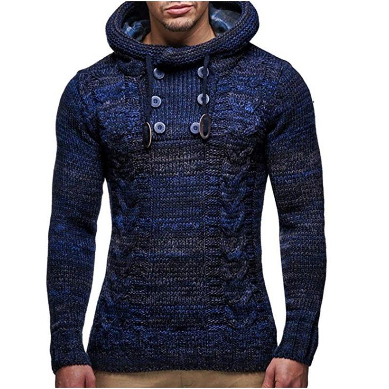 

Мужской тонкий свитер с высоким круглым вырезом и длинным рукавом для осени и зимы M темно-синий