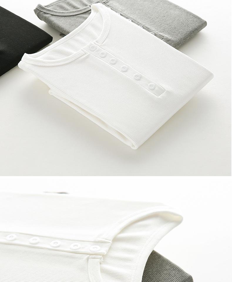 Women's Slim Fit Long Sleeve Half Open Collar T-shirt with Button Detail