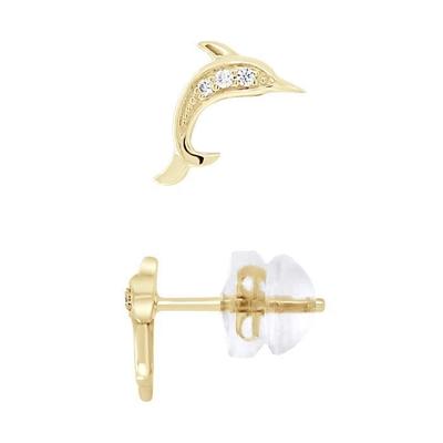 Earrings - LÉA &; ARTHUR - Dolphin - 375 Yellow Gold - Zirconium Oxide - Child