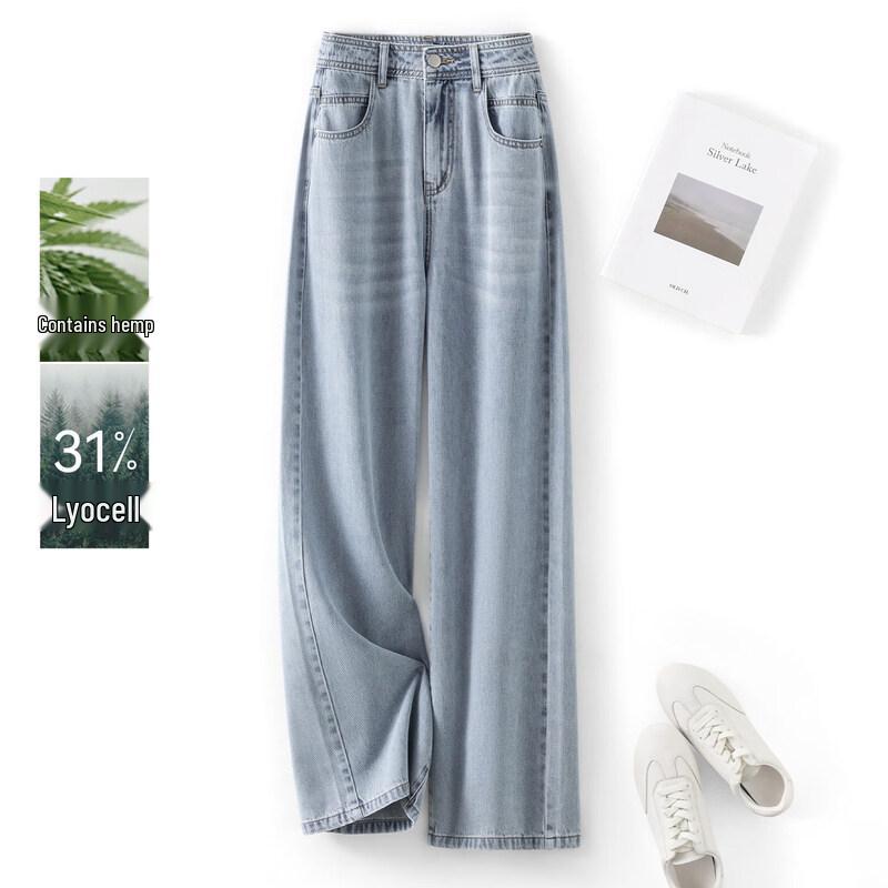 IHIMI Hemp Lyocell Light Wash Women s Summer Loose Straight-Leg Jeans L