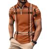 Men's Summer Printed Check and Striped Polo Shirt with Zip