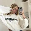 Oversized Knit Sweater Women Men Winter Casual Streetwear Letter Embroidery Contrast Color Crewneck Pullover