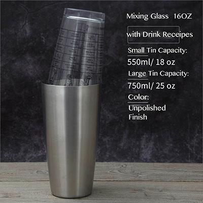 Cocktail Shaker, Martini Shaker, Boston Shaker, Stainless Cup and Glass to Mix Drinks Cocktails