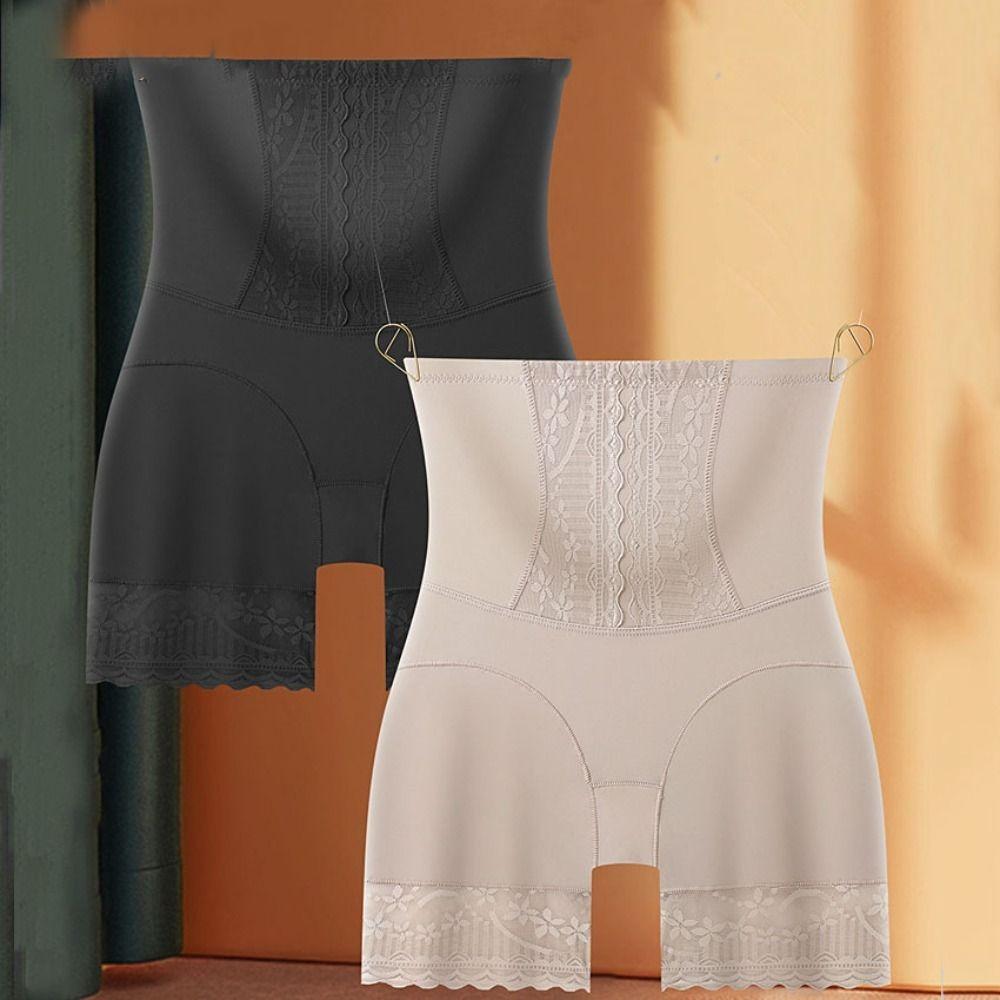 Lace Flower High Waist Ice Silk Panties Traceless Hip Lift Shaper Shorts  Postpartum