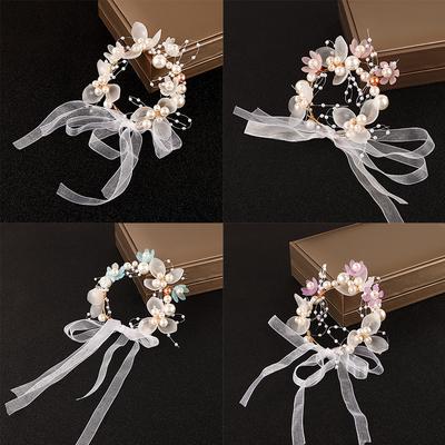 1PC Photo Props Pearl Beads Hand Flower Party Bracelet Wrist Flowers Wedding Accessories