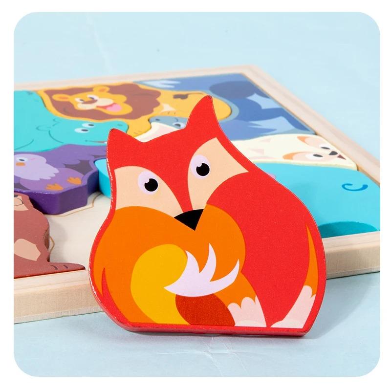 Heißes Neues 3D Puzzle Holzspielzeug Baby Lernen Pädagogisches Handgreifbrett Cartoon Tier Obst und Gemüse Puzzle Spielzeug Geschenke