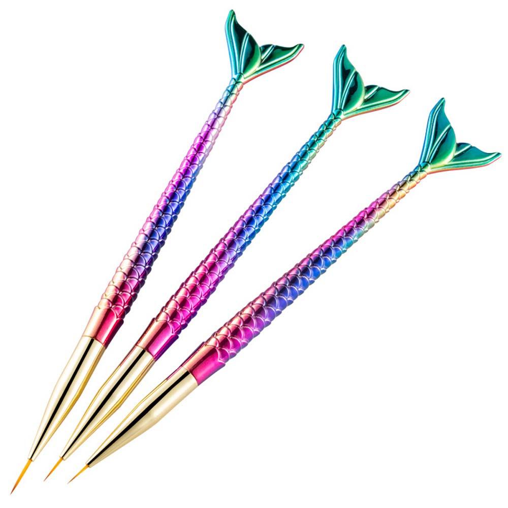 3Pcs/set Ultra-thin Line Mermaid Nail Painting Brush Mermaid Pull Wire Nail Brush Nail Salon