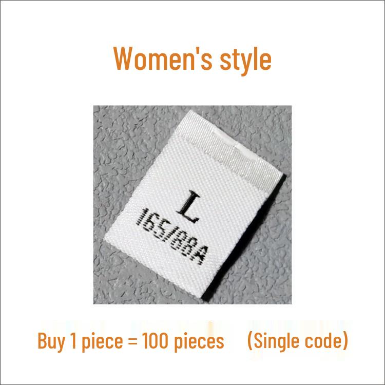 In-Stock Men's & Women's Woven Size Labels: Custom Black & White Trendy International Brand.