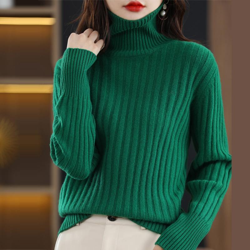 Autumn and winter new knitted sweater women's turtleneck draw loose and thin pullover sweater women's knitted bottoming shirt thickened