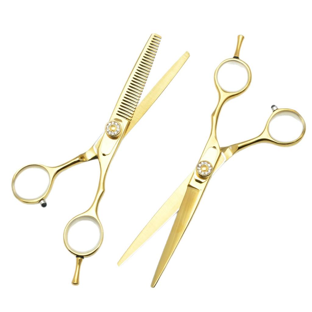 Gold Gem Hairdressing Scissors: 5.5" & 6.0" Straight & Thinning Shears for Barbers and Bangs