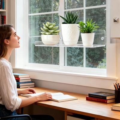 Window Plant Shelf Indoor 2 Pieces Clear Suction Cup Planter Holder Plant Stand Wall Mounted For Home Apartment Nature Lovers