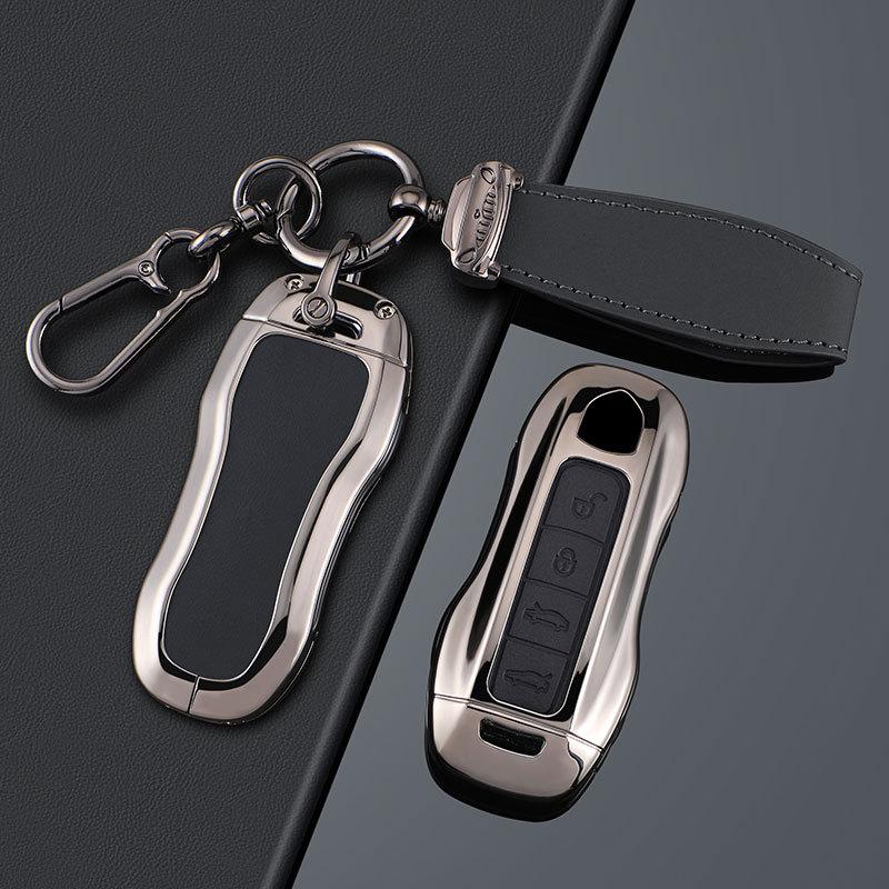 Für Porsche Schlüsseletui Cayenne Macan Paramela 911 Auto-Schlüsseletui 718 Metall Leder Schnalle