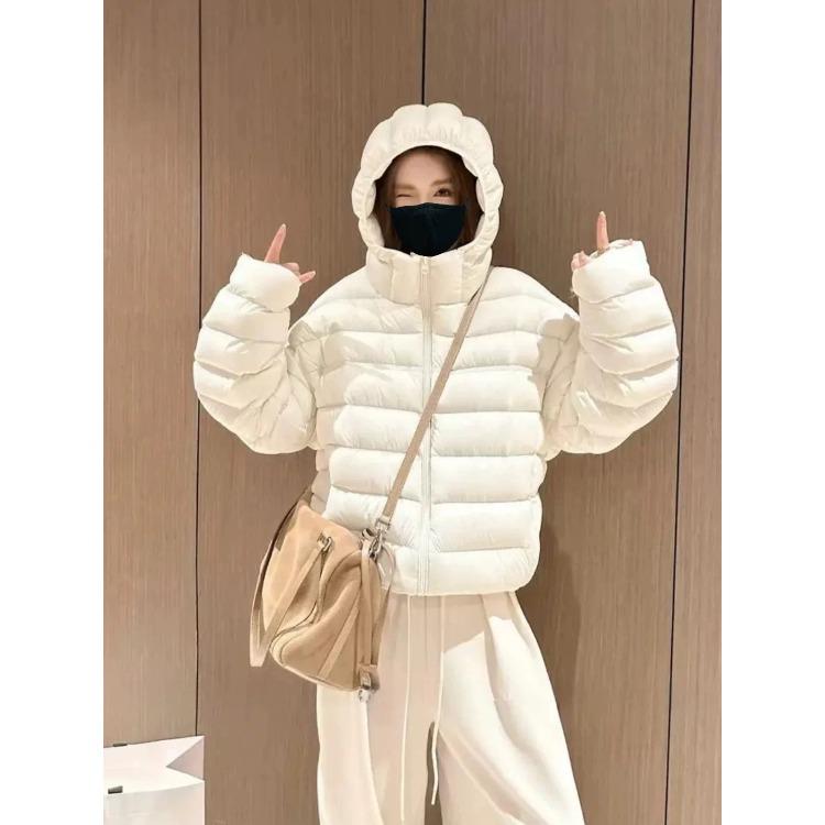 Women Winter Lightweight Down Coat Short Hooded Warm Puffer Jacket Thickened Quilted Outerwear