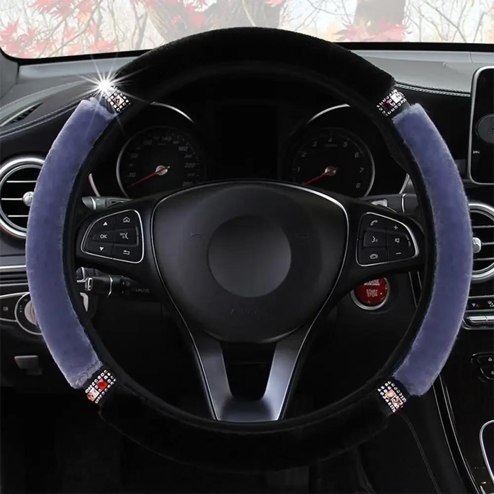Universal 37-38 cm de diâmetro macio pelúcia strass capa de volante de carro acessórios interiores capa de direção estilo de carro