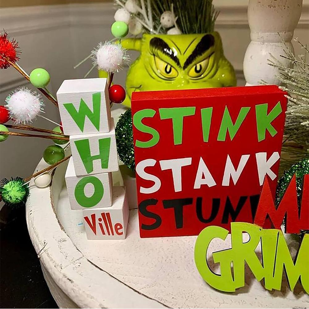 6PCS Christmas Tiered Tray Decor Wooden Signs Wood for Xmas Kitchen Decor